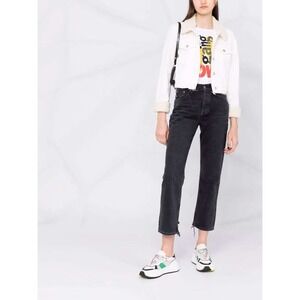 Agolde Lana Cropped Straight Leg Jeans Faded Black Distressed Hem Size 28